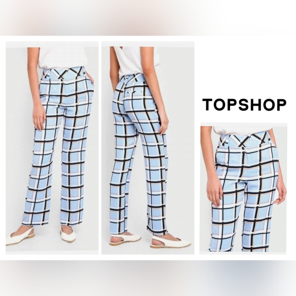 Topshop Light Blue Windowpane Check Skinny Trousers